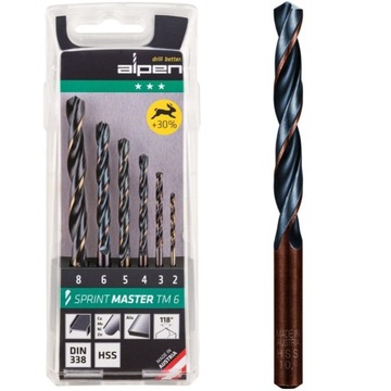 WIERTŁA DO METALU ZESTAW KRĘTE KRÓTKIE 2-8MM 6 SZTUK SPRINT MASTER TM ALPEN