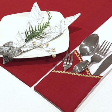 Дорожка для стола - SOLID RED + GOLD ZIGZAG, скатерть 150x40