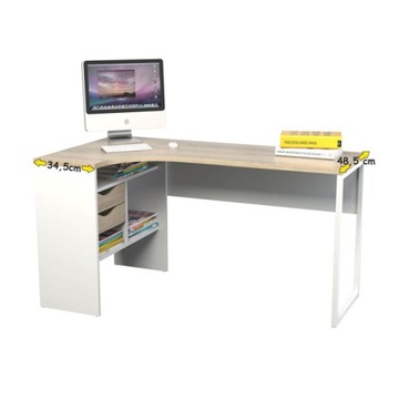 BIURKO NAROŻNE minimalizm biały + dąb trufla 145 cm x 81 cm FUNCTION