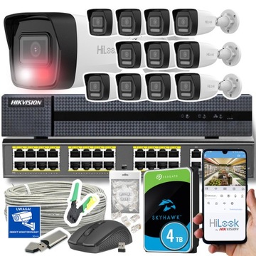 ZESTAW DO MONITORINGU 12 KAMER IP POE KAMERA ZEWNĘTRZNA HiLook 4 MP