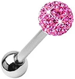 Golden Beads 14g Fashion Body Surgical Steel Tongue, Lip Crystal Ball Bar