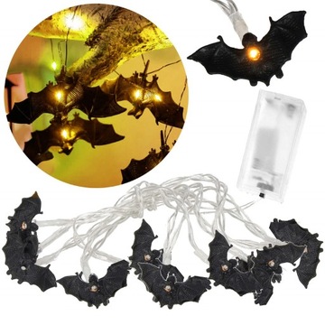 LAMPKI 10 LED WISZĄCE NIETOPERZE HALLOWEEN ŚWIECĄCA DEKORACJA NA BATERIE