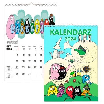 KALENDARZ ŚCIENNY NA ROK 2024 BARBAPAPA BARBAMAMA BARBALALA A4