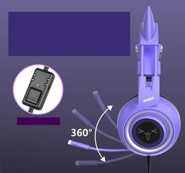 ИГРОВЫЕ НАУШНИКИ КОШАЧЬИ УШИ МИКРОФОН + ПУЛЬТ ДУ