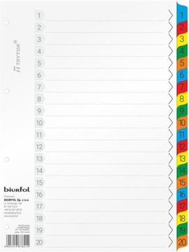 BIURFOL Przekładki A4 numeryczne 1-20 laminowane
