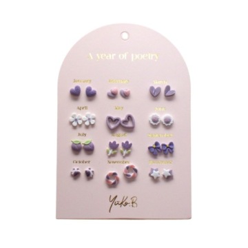 Yuko.B: Сережки „Рік Поезії”- Фіолетові, 12 пар (версія англійська)