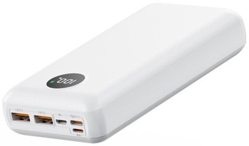 POWER BANK 20000MAH POWER DELIVERY 2 X USB + USB C z wyświetlaczem biały