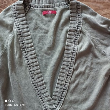 ESPRIT SWETER KHAKI OLIWKOWY GŁĘBOKI DEKOLT 40 L