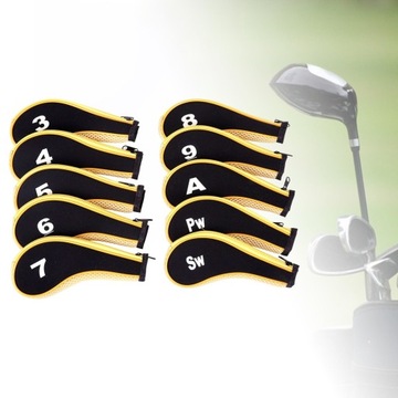 10 szt. Zestaw żelaznych nakryć głowy do golfa Pokrowiec na główkę klubu golfowego w kolorze żółtym i czarnym