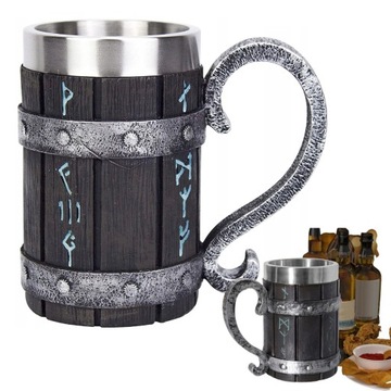 KUFEL DO PIWA ZE STAL NIERDZEWNA Z UCHWYTEM STYL VINTAGE WIKINGÓW 600ML
