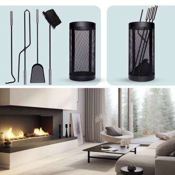 НАБОР КАМИННЫХ ИНСТРУМЕНТОВ 5 ШТ + ПОДСТАВКА МЕТАЛЛИЧЕСКАЯ КОРЗИНА МЕТАЛЛИЧЕСКАЯ