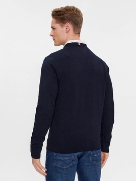 sweter meski tommy hilfiger granat okrągły dekolt małe logo bawełniany