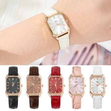 Women Watch Rectangle Dial Faux Leather Strap Quartz