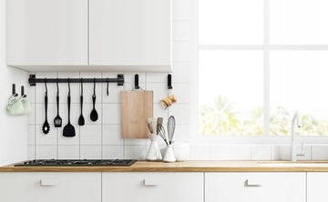 ВЕШАЛКА ДЛЯ КУХОННОЙ ПОСУТЫ, РЕЙКА, РУЧКА, КРЮЧКИ