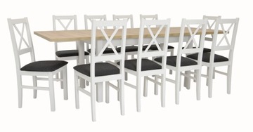 DUŻY zestaw stół 90x160/240 DO JADALNI 10x białe krzesła krzyżak z poduszką