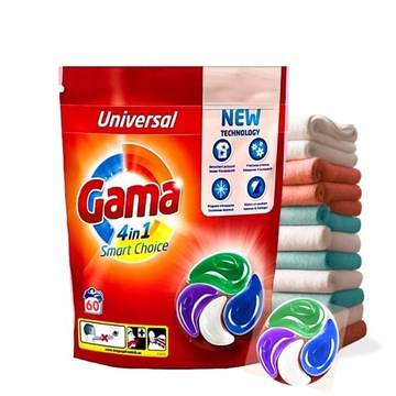 KAPSUŁKI DO PRANIA GAMA SMART CHOICE 4 IN 1 60SZT UNIVERSAL NEW TECHNOLOGY