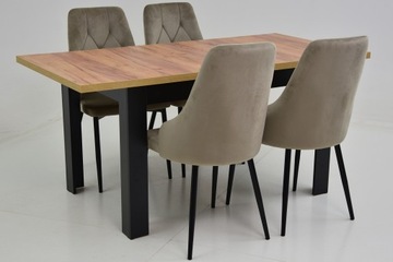 Небольшой комплект для гостиной: РАСШИРЯЕМЫЙ СТОЛ до 120 см и 4 стула с мягкой обивкой, бежевый.