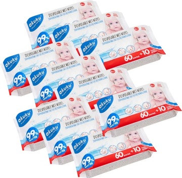 AKUKU CHUSTECZKI WODNE MOKRE 99% NAWILŻANE WODĄ 700szt