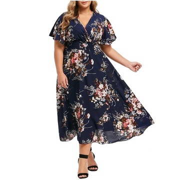 Zwiewna sukienka w kwiaty PLUS SIZE 50 5XL