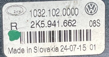 VW CADDY III 15- HALOGEN PRAVÝ Z ŽÁROVKA 2K5941662