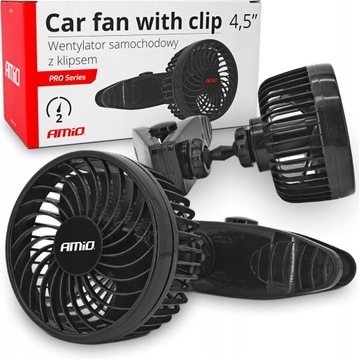 AMiO WIATRAK SAMOCHODOWY WENTYLATOR NA KLIPS 12V