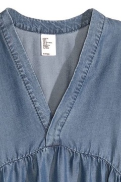 H&M Tunika z lyocellu bluzka jeansowa falbanka rozszerzana damska top 34 XS