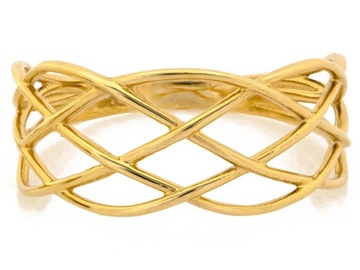 Złoty damski pierścionek próby 585 przeplatany ażurowy nowoczesny r16 1.46g