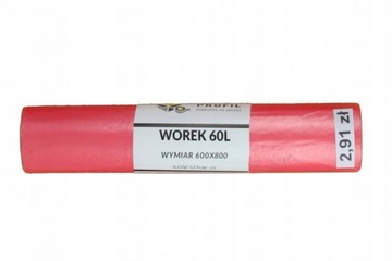 WORKI NA ŚMIECI ODPADY 60L CZERWONE 25szt.