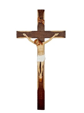 Krzyż na ścianę drewniany RĘCZNIE zdobiony, malowany 28x14cm POLSKI PRODUKT