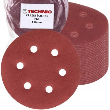 25szt PAPIER ŚCIERNY 150mm P60 RZEP KRĄŻEK NA DYSK DO SZLIFIERKI WIERTARKI