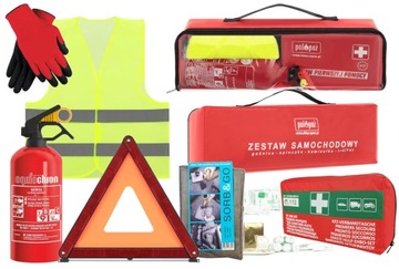 Zestaw samochodowy BEST gaśnica sorbent apteczka