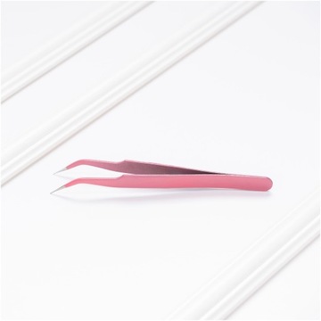 Пинцет острый, изогнутый для ресниц, розовый