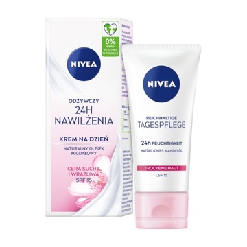 NIVEA 24H NAWILŻENIA Krem do twarzy na dzień cera sucha wrażliwa SPF15 50ml