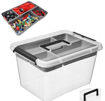 POJEMNIK PUDEŁKO NA KLOCKI ZABAWKI PLASTIKOWY 15,5 l + organizer insertPOJE
