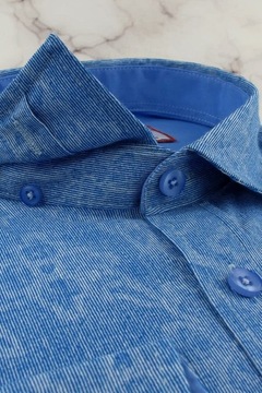 Koszula Męska Elegancka Wizytowa do garnituru niebieska we wzory E559