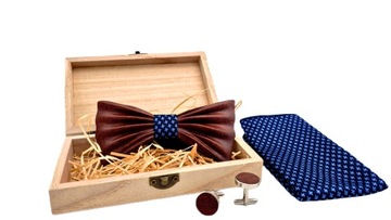 ДЕРЕВЯННЫЙ ГАЛСТУК-БАБОЧКА, КАРМАН, КВАДРАТНАЯ БРОШЬ CLAINS, СИНИЙ ПОДАРОК