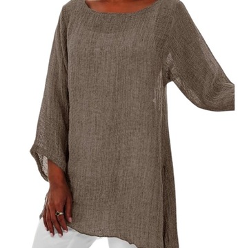 ЭЛЕГАНТНАЯ ЛЬНЯНАЯ БЛУЗКА, ДЛИННАЯ ТУНИКА ФОРМУЛЫ, OVERSIZE CASUAL, 3XL