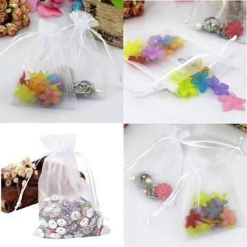 100X WORECZKI Z ORGANZY BIAŁE PREZENT PODZIĘKOWANIA ŚLUB WESELE 14x9,5 CM