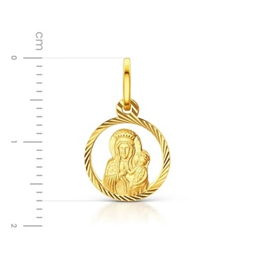 Złoty medalik Matka Boska z dzieciątkiem Jezus zawieszka diamentowana koło
