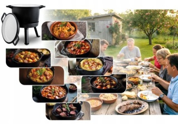 Чугунный чайник, эмалированный со сковородой Венгерский 8L FIREPLACE GRILL