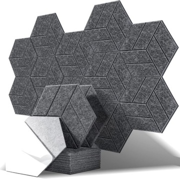PANELE AKUSTYCZNE HEXAGON SAMOPRZYLEPNE CIEMNO-SZARE 30X26X0,9 12 SZTUK PRE