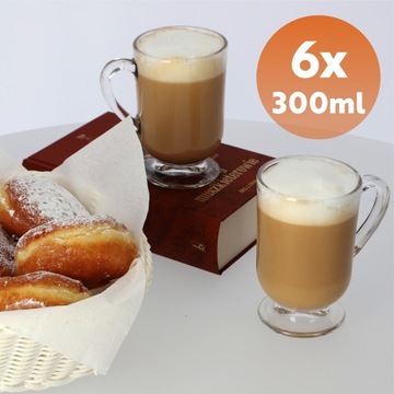 6x НАБОР СТАКАНОВ ДЛЯ КОФЕ ЛАТТЕ, ЧАЯ 300 мл С РУЧКОЙ