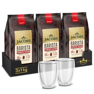 Kawa ziarnista Jacobs Barista Espresso Italiano 3x1kg + szklanki termiczne