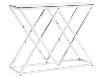 METALOWA KONSOLA SREBRNA LUSTRZANA 100x30 SZKLANY BLAT CHROMOWANA POŁYSK