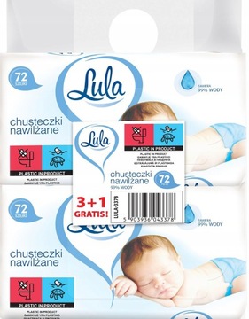 Lula chusteczki nawilżane 4x72 szt 99% wody