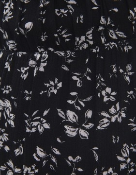 Bershka czarne spodnie w kwiaty szerokie luźne S