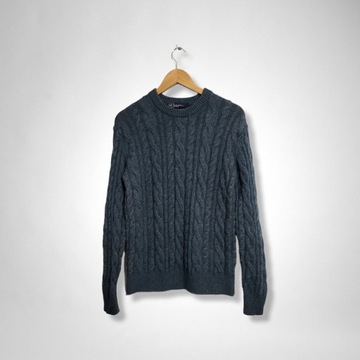 Sweter wełniany warkocz GAP lambswool granatowy S