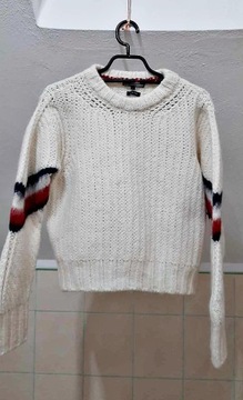 Sweter beżowy Tommy Hilfiger 36 S paski crop bdb