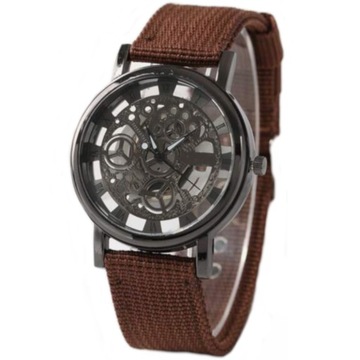 Zegarek męski na brązowym materiałowym pasku