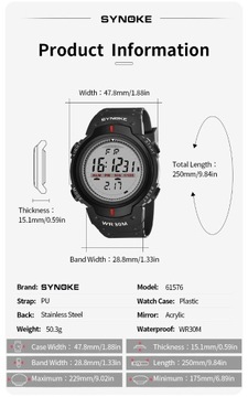 Zegarek elektroniczny cyfrowy Synoke WR30 sportowy